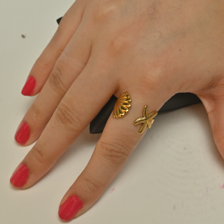 Modern Style Leaf Starfish Shell Ring
