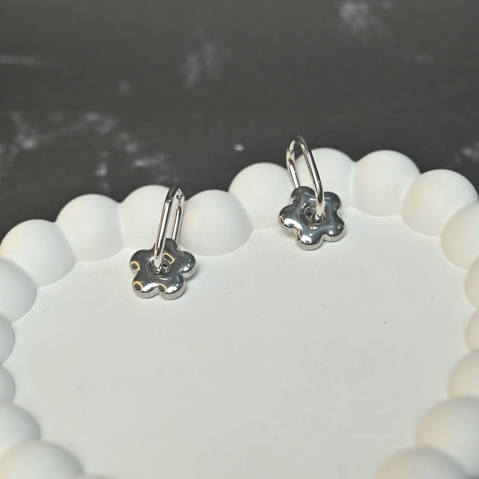 Silver Flower Hook Earrings