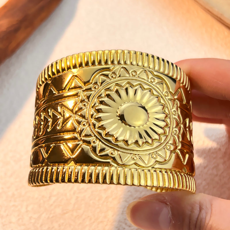 Vintage Sunburst Wide Cuff Bracelet