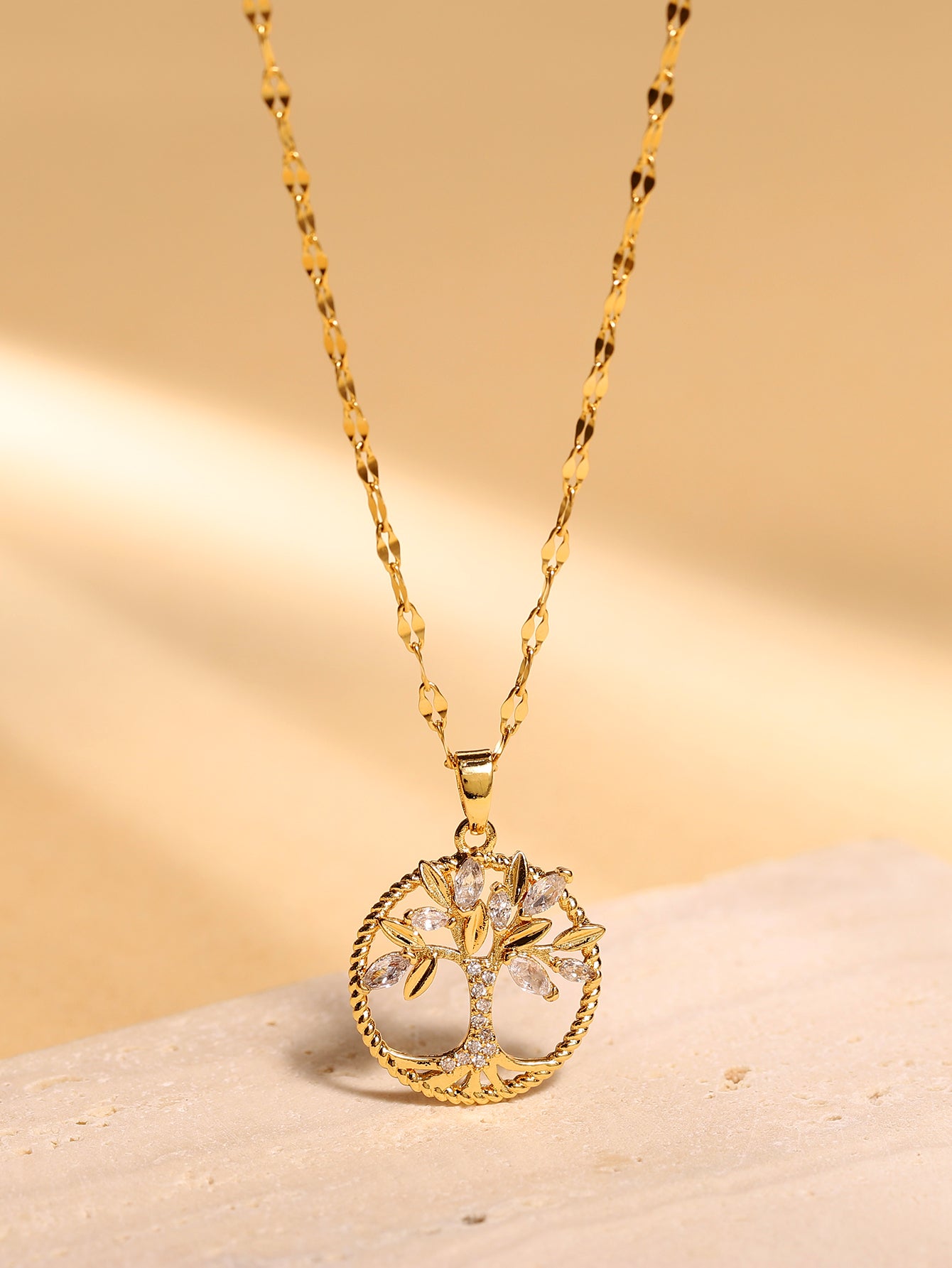Elegant Tree of Life CZ Pendant Necklace