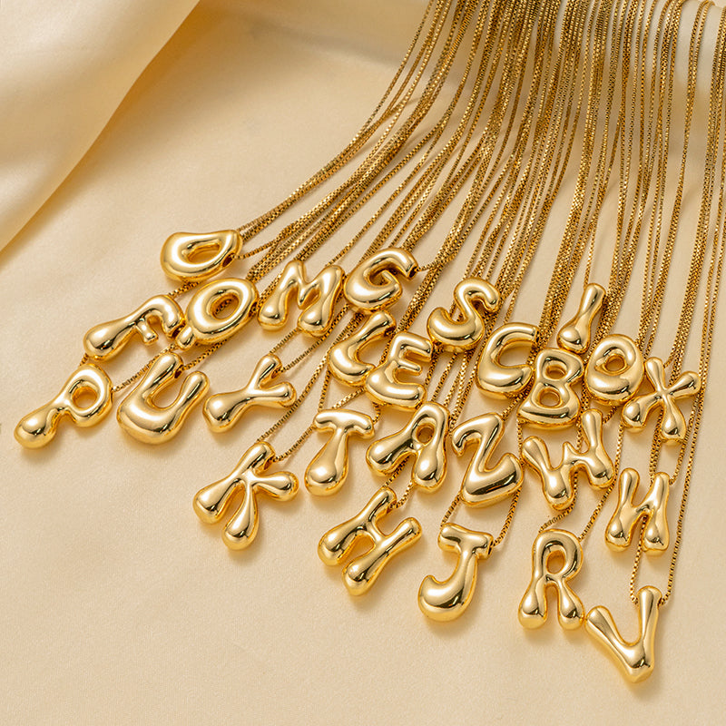 Gold Bubble Letter Necklace - Customizable