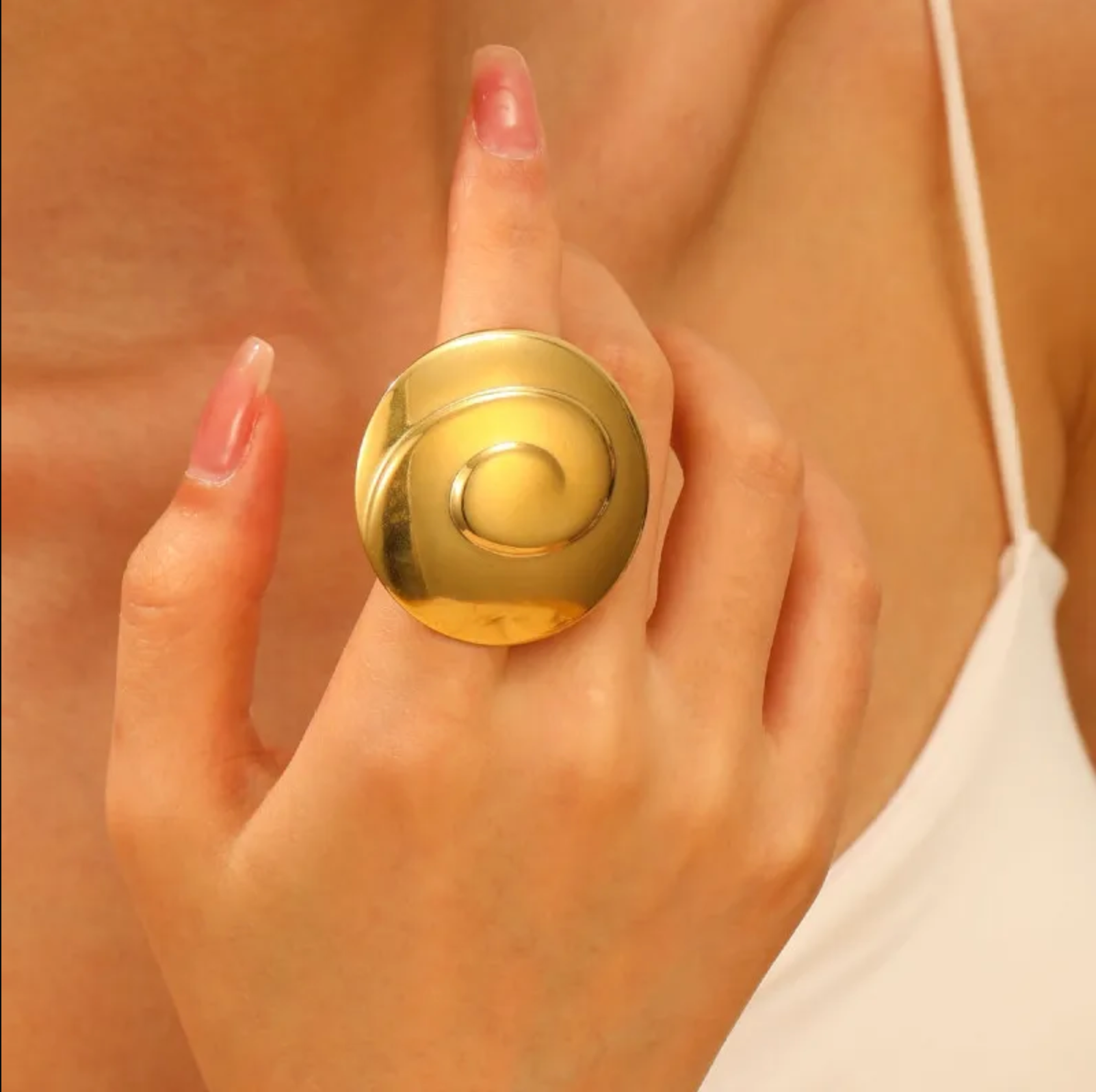 Golden Swirl Disc Statement Ring