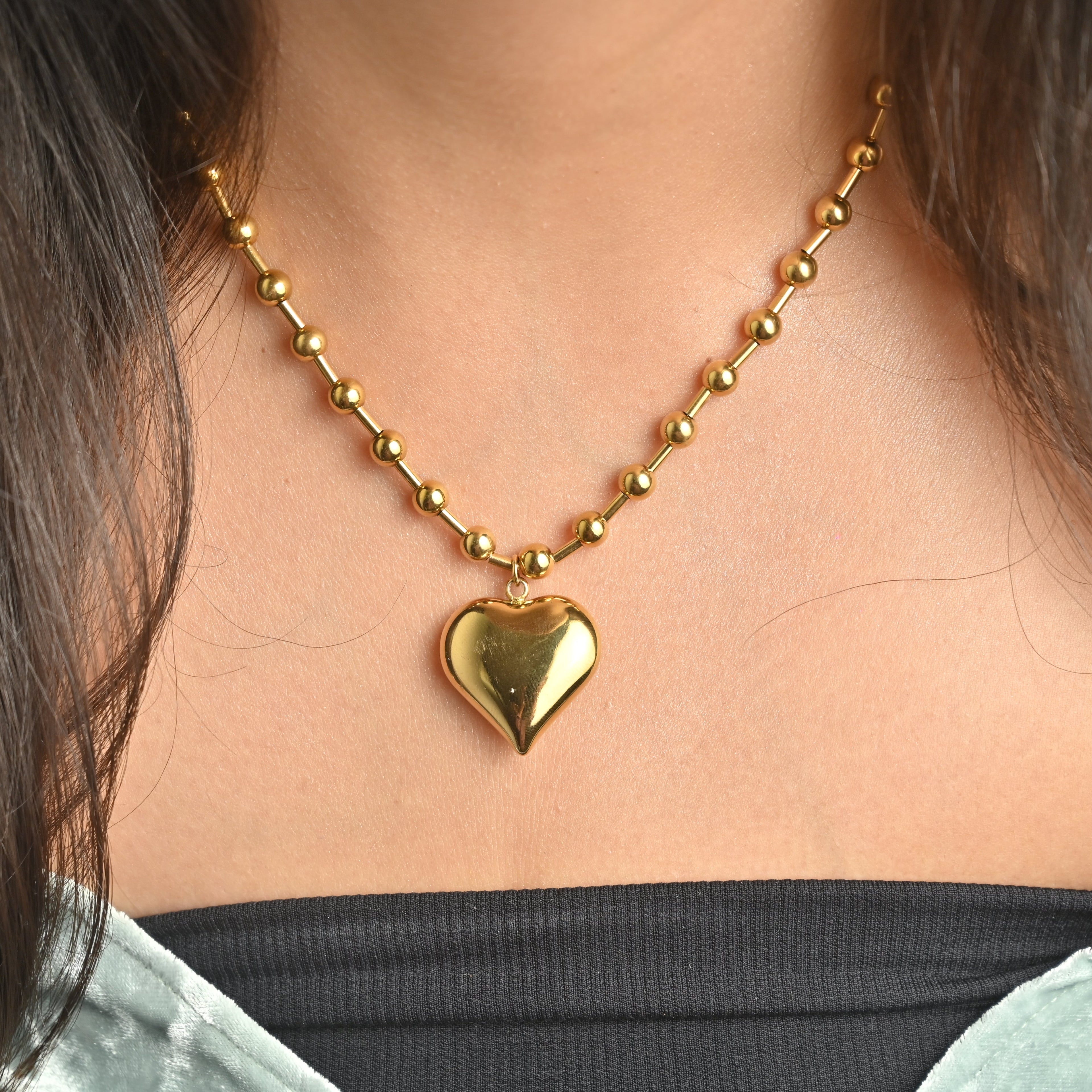 Golden Heart Beaded Necklace