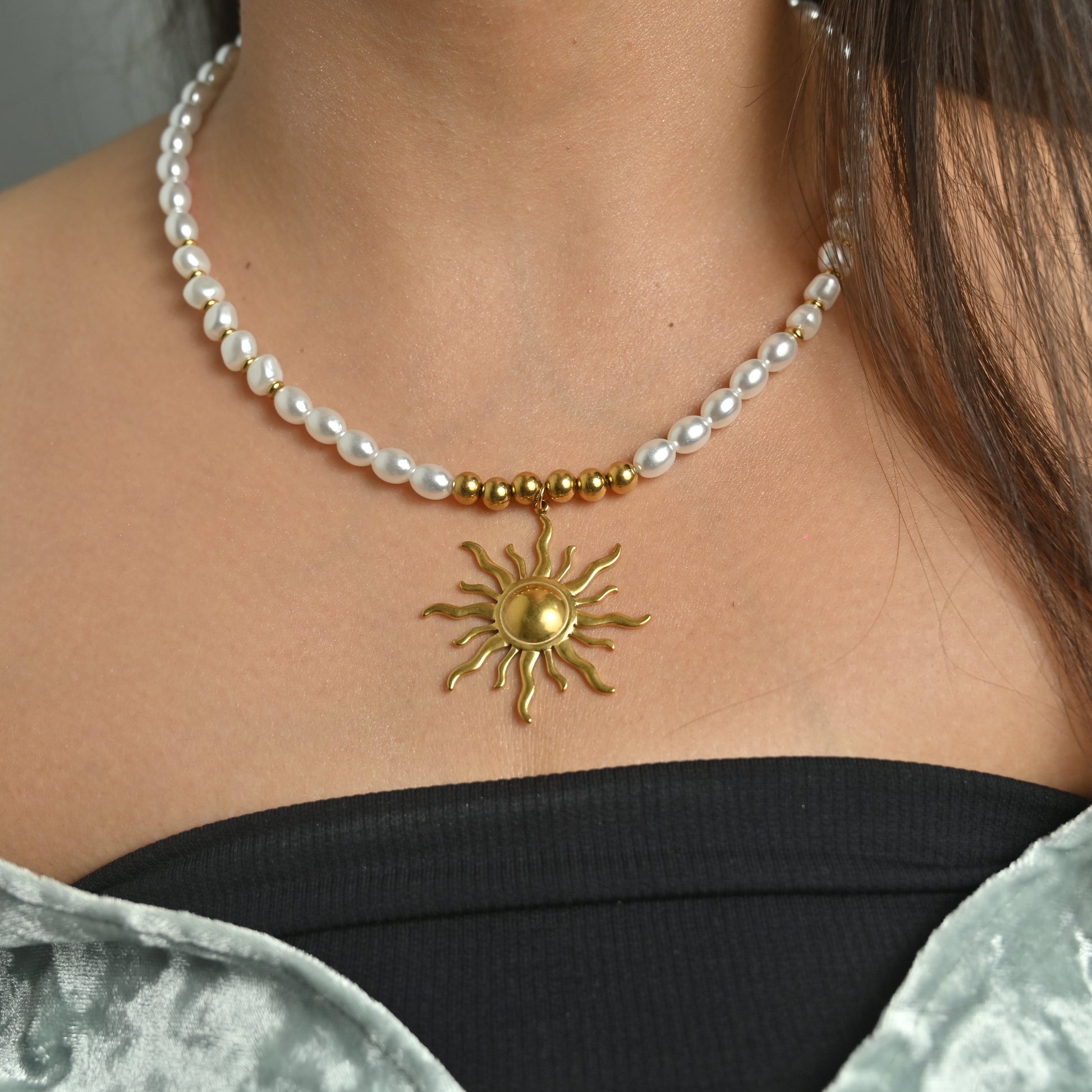 Golden Sun Pearl Beaded Necklace