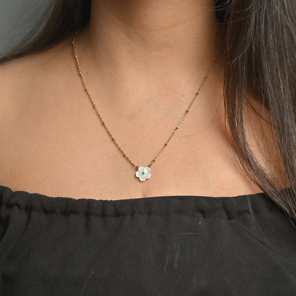 Gold Chain with Mother of Pearl Flower Pendant