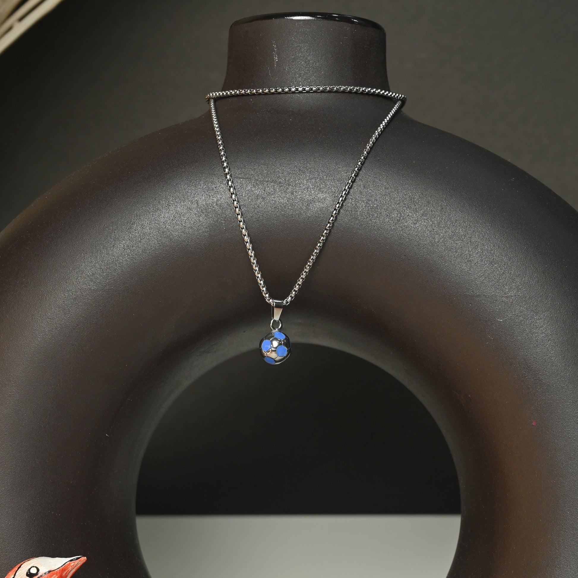 Blue and Silver Football Pendant Necklace