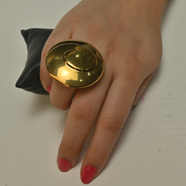 Golden Swirl Disc Statement Ring