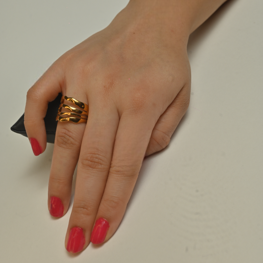 Golden Horizon Textured Open Ring