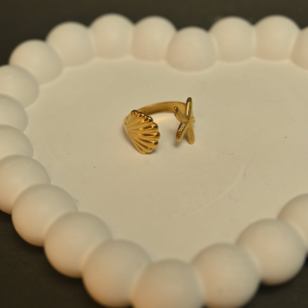 Modern Style Leaf Starfish Shell Ring