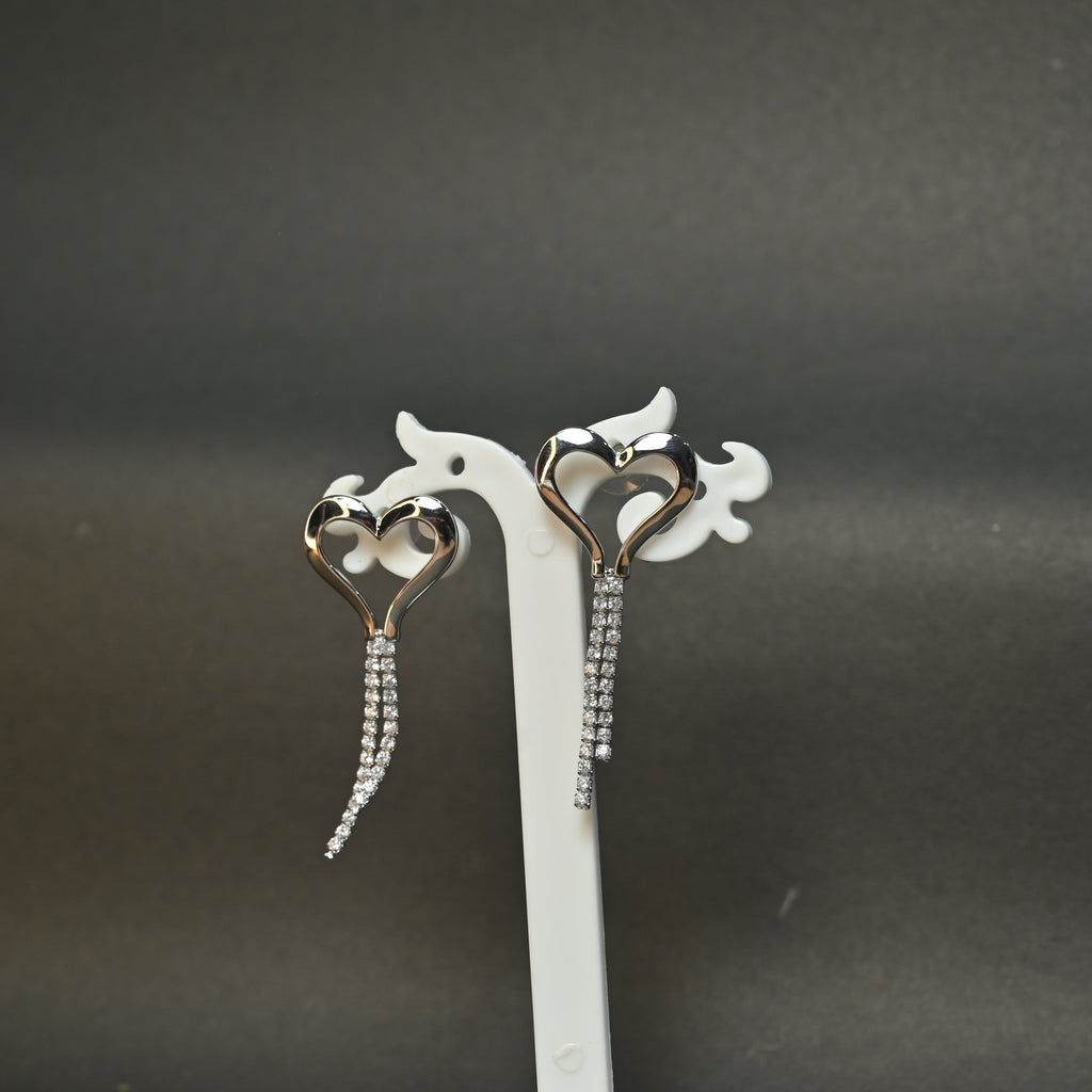 Heart-Shaped Rhinestone Dangle Earrings