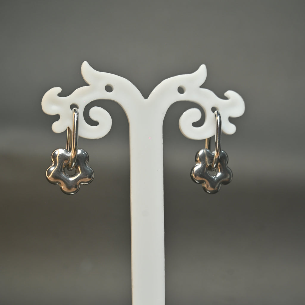Silver Flower Hook Earrings