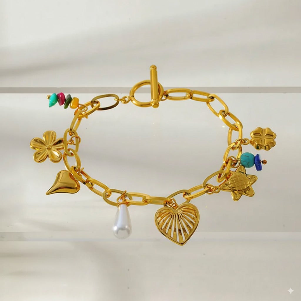 Golden Charm Bracelet with Playful Pendants