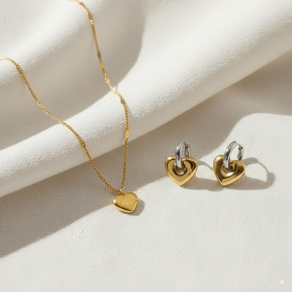 Chic Heart Statement Combo – Earrings & Necklace Set