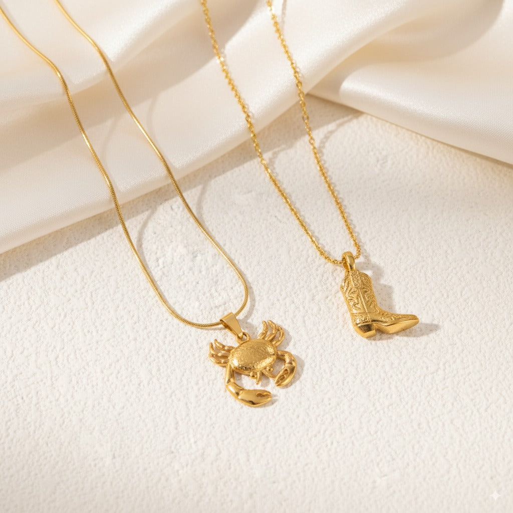 Chunky Western Charm Combo – Crab & Cowboy Boot Necklaces