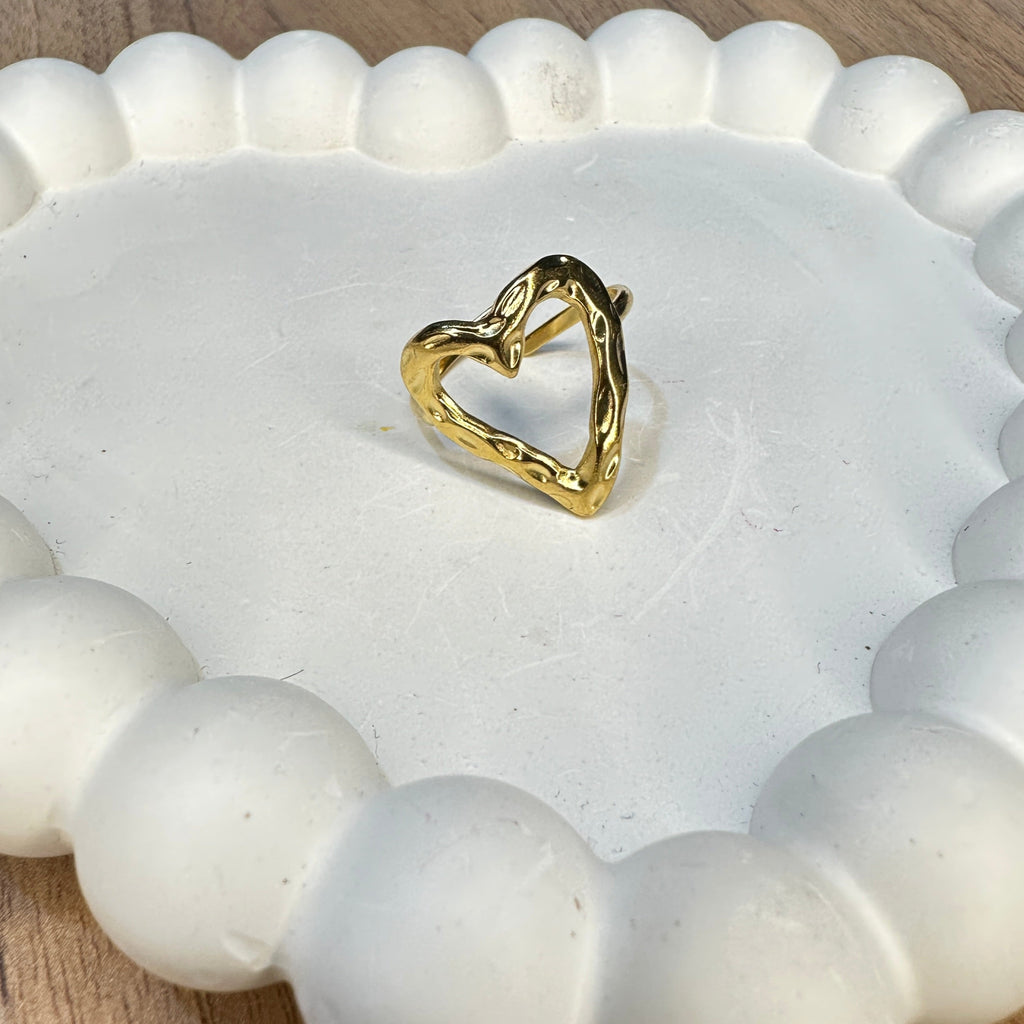 Abstract Hammered Heart Adjustable Ring