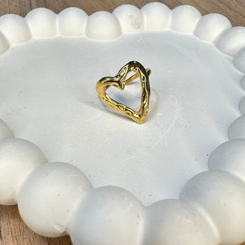 Abstract Hammered Heart Adjustable Ring