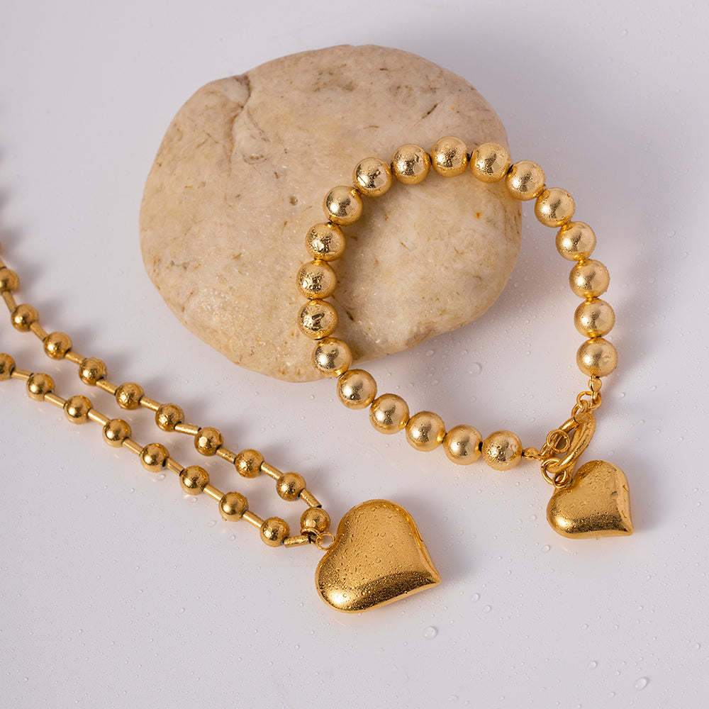 Golden Heart Elegance Combo - Pendant and bracelete