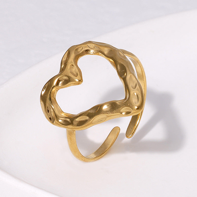 Abstract Hammered Heart Adjustable Ring