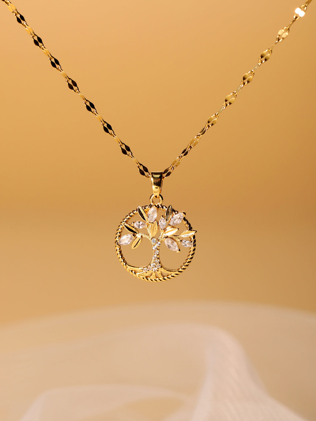 Elegant Tree of Life CZ Pendant Necklace
