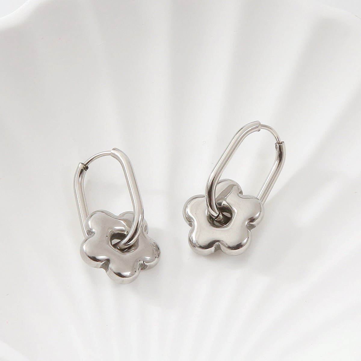Silver Flower Hook Earrings