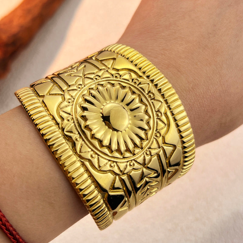 Vintage Sunburst Wide Cuff Bracelet
