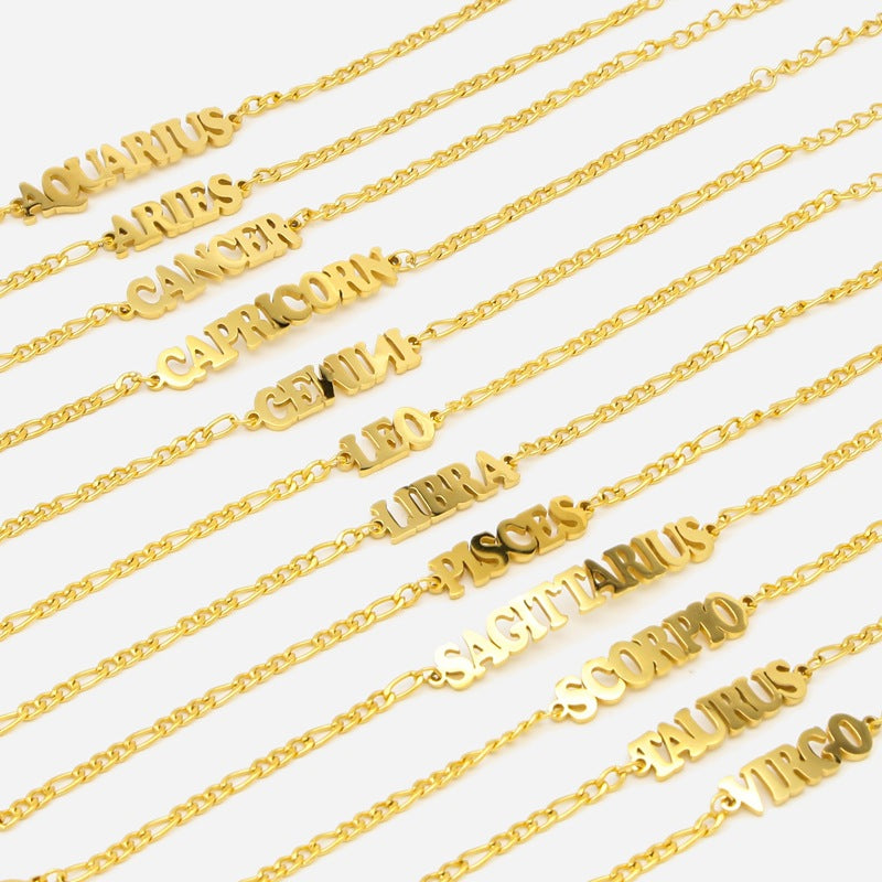 Gold Zodiac Name Pendant Necklaces