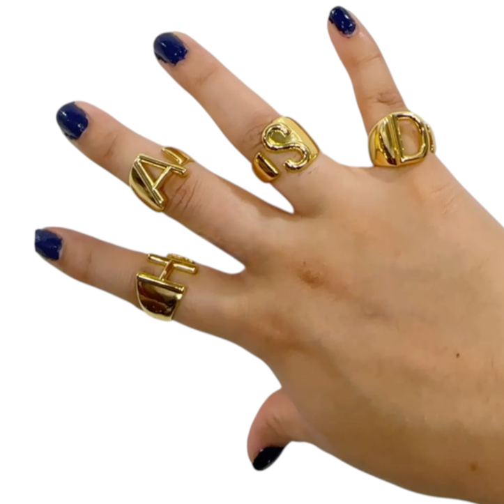 Bold Letter Adjustable Rings Set