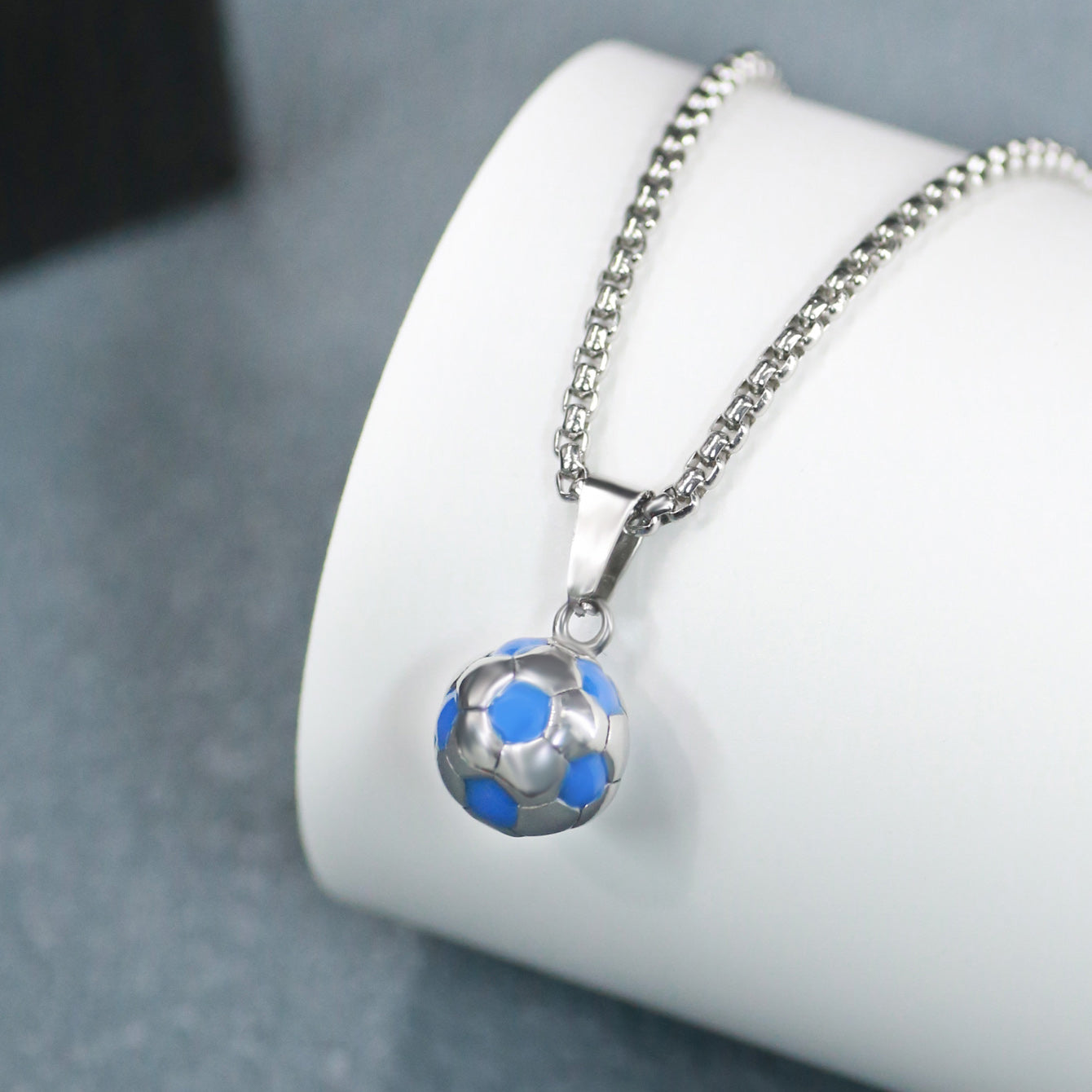 Blue and Silver Football Pendant Necklace