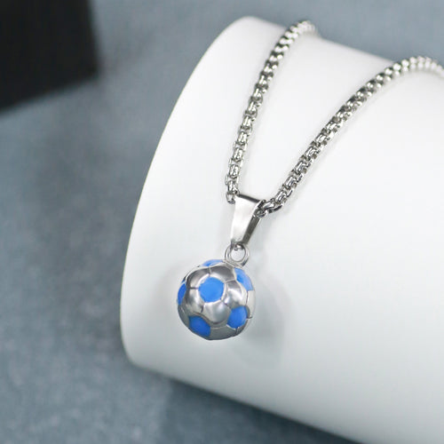 Blue and Silver Football Pendant Necklace